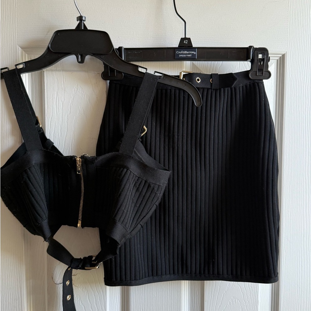 Cider Black Ribbed Skirt Set